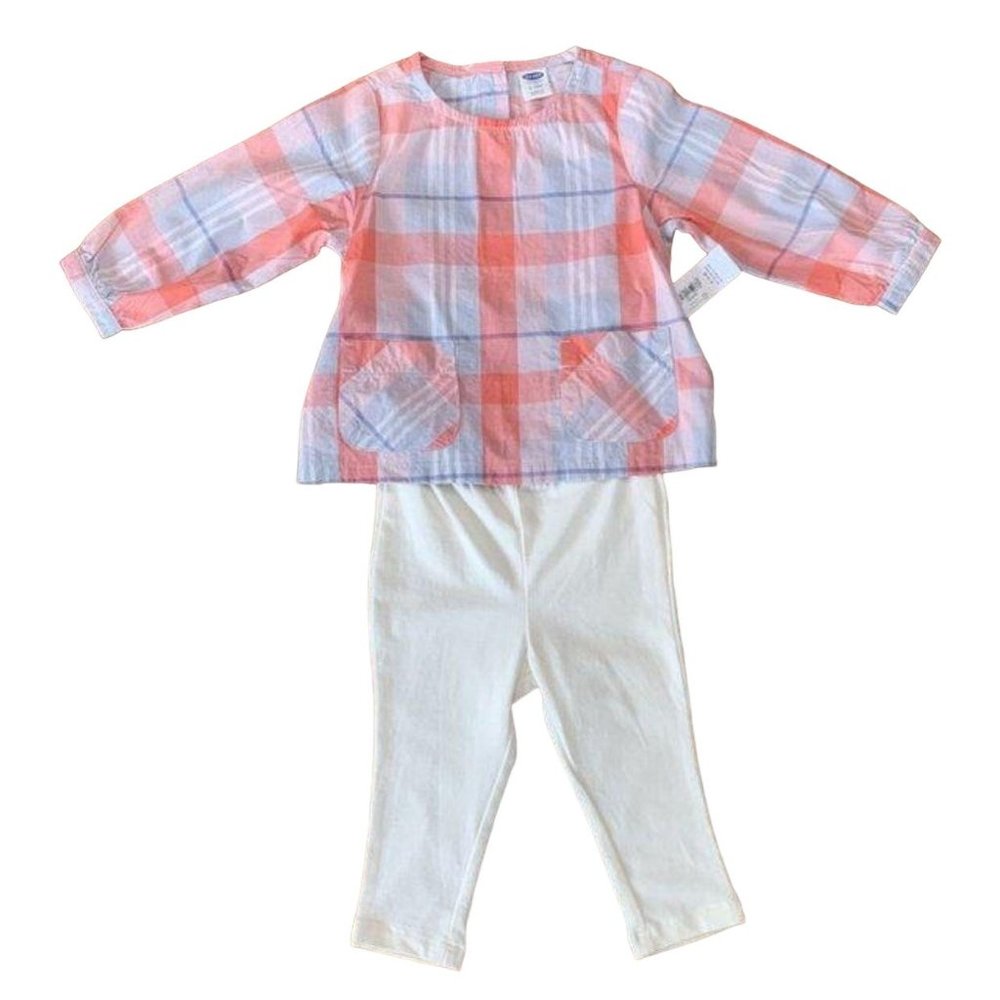 OLD NAVY Girl's Plaid Outfit Set 6-12 months New Top & Leggings Set NWT Girls
